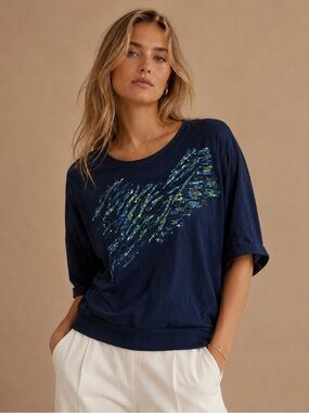 Lane Bryant Sequin Navy Top Plus Size 22/24 Glam Casual Blouse